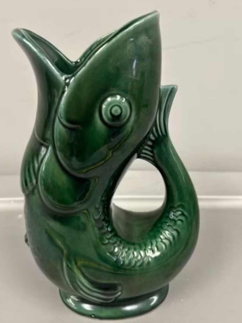 2 Hull Pottery Green Fish Pitcher #F482 – Vintage USA Ceramic Handled Pitcher –